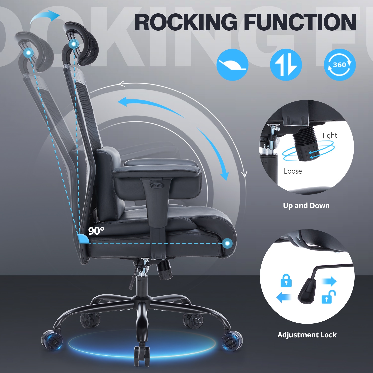 600lbs Massage Big And Tall Office Chair, Plus Size Computer Chair With Extra Wide Seat Large Wheels, Heavy Duty Executive Office Chairs, Mesh High Back Desk Chairs With Lumbar Support, Black_voghion.com